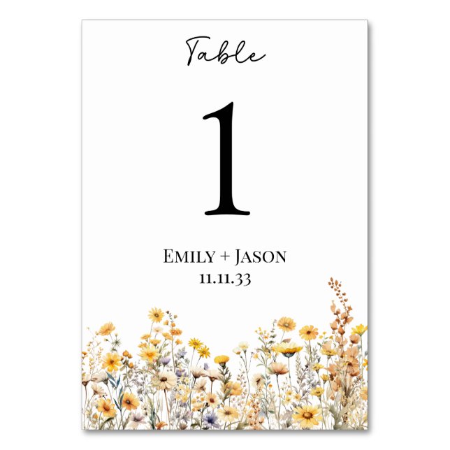 Table card wildflower botanical theme couples name (Front)
