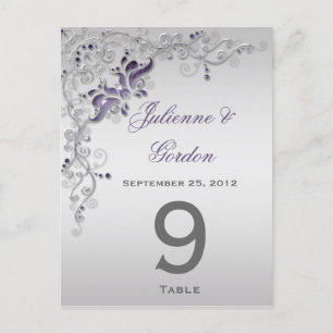 Table Cards Ornate Purple Silver Floral Swirls