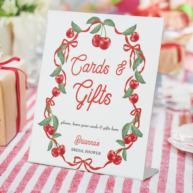 Table Cerise sur le dessus coquette signe cadeau de douc (Cherry on top coquette summer berry bridal shower personalized gifts table sign)