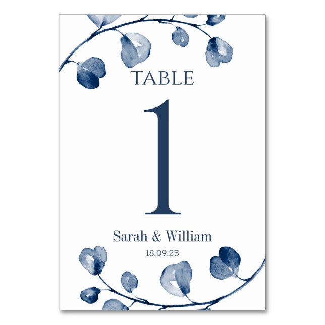 Table Classic Navy Blue Eucalyptus Mariage Numéro de tab (Par défaut)