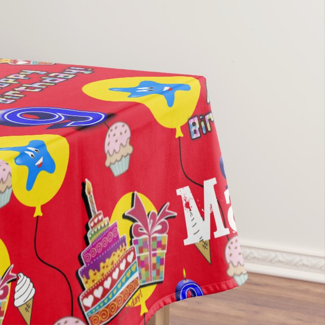 Table Cloth, Happy 9th Birthday, #9 Red Tablecloth (In Situ)