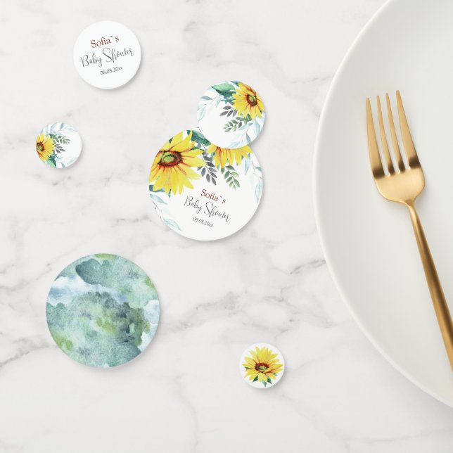 Table Confetti pour baby shower avec tournesol. (Groupe)