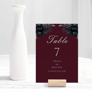Table Dark Gothic Floral Bourgogne Mariage Numéro de tab