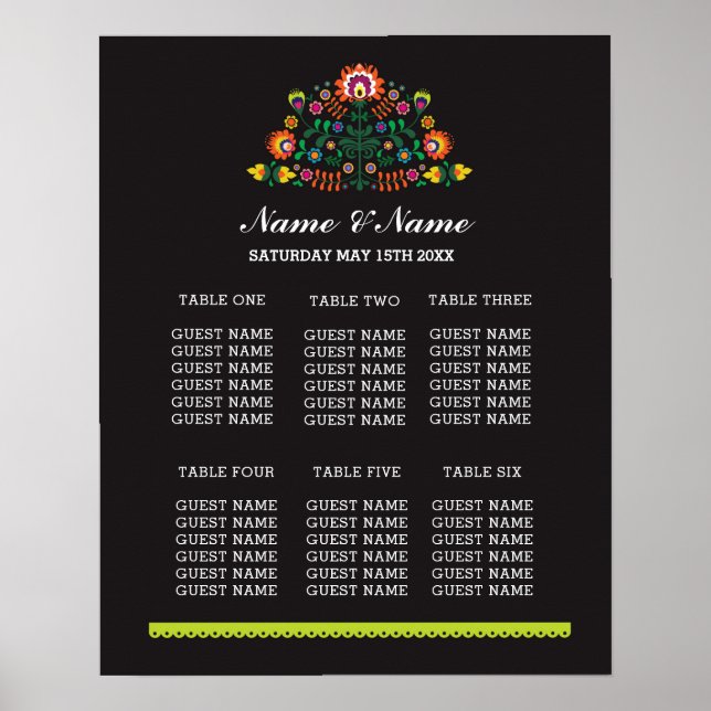 Table de fiesta Mariage Jour Poster Plan de siège (Devant)