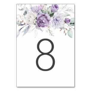 Table Eight Watercolor Purple Floral Wedding Number
