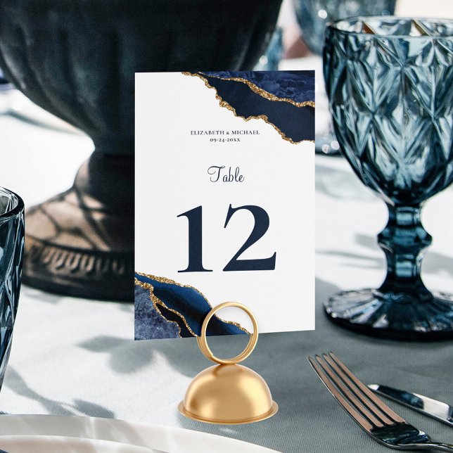 Table Elégant Agate Marine Bleu Blanc Mariage Numéro de  (Créateur téléchargé)