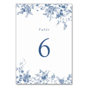 Table Elégant Floral Blue Vintage Wedding Numéro de tabl