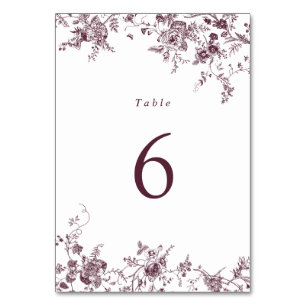 Table Élégant Merlot Floral Vintage Mariage Numéro de ta