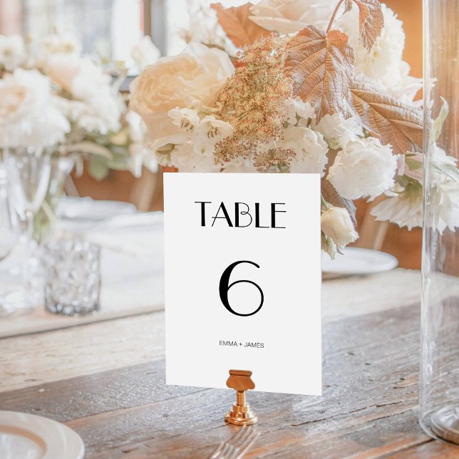 Table Élégant noir et blanc Mariage rétro Numéro de tabl (Elegant Black & White Retro Wedding Table Number)