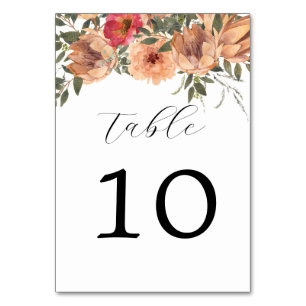 Table Elégant Rustic Brown Florals Mariage Numéro de tab