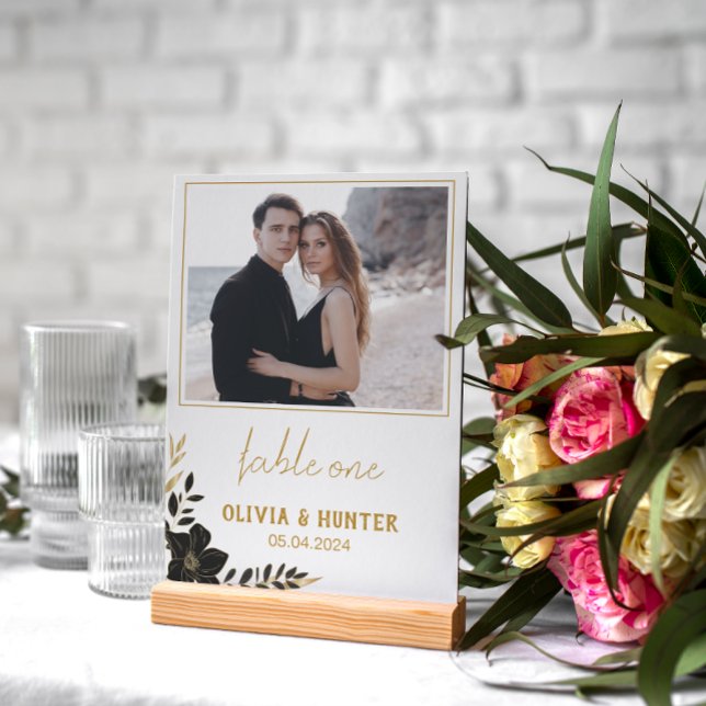 Table Élégant Script moderne Mariage photo Numéro de tab (Elegant Script Modern Photo Wedding Table Number)