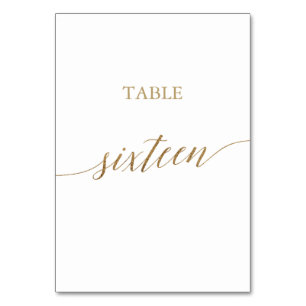 Table Élégante calligraphie Or Numéro de tableau Seize