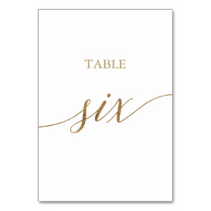 Table Élégante calligraphie Or Tableau Six Numéro de tab