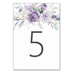 Table Five Watercolor Purple Floral Wedding Number