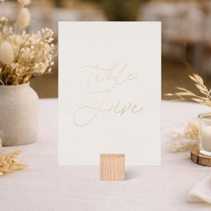Table Five Wedding Sign   Real Gold Foil Card