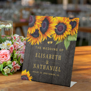 Table Fleurs de soleil bois rustique mariage or signe d'