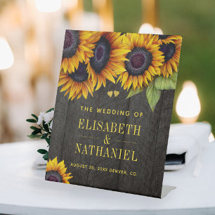 Table Fleurs de soleil bois rustique mariage or signe d'