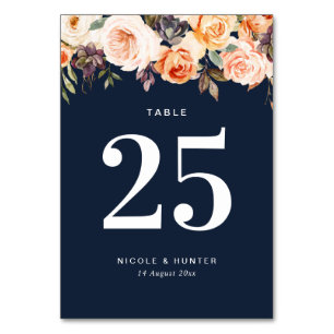 Table mariage bleu marine floral d'automne Numéro de tab