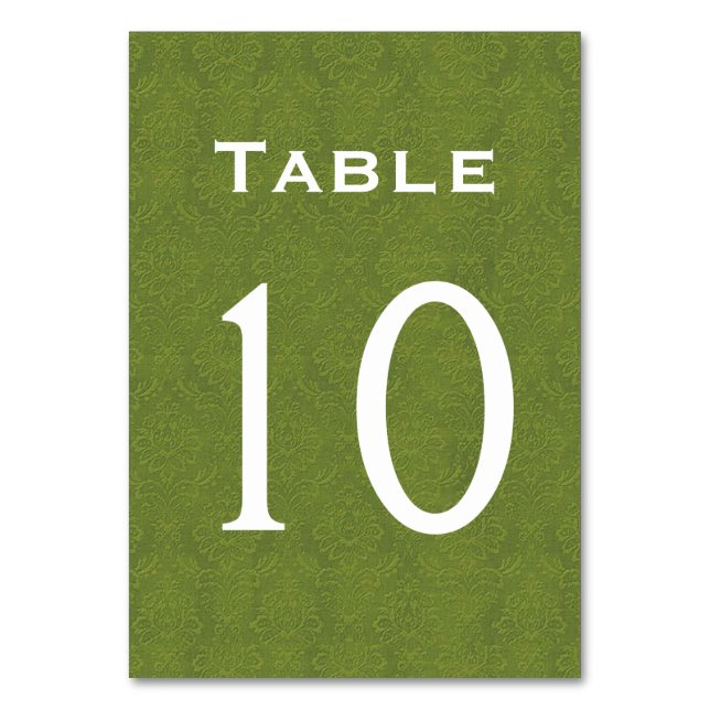 Table Mariage damassé vert olive Numéro de tableau 10 (Par défaut)