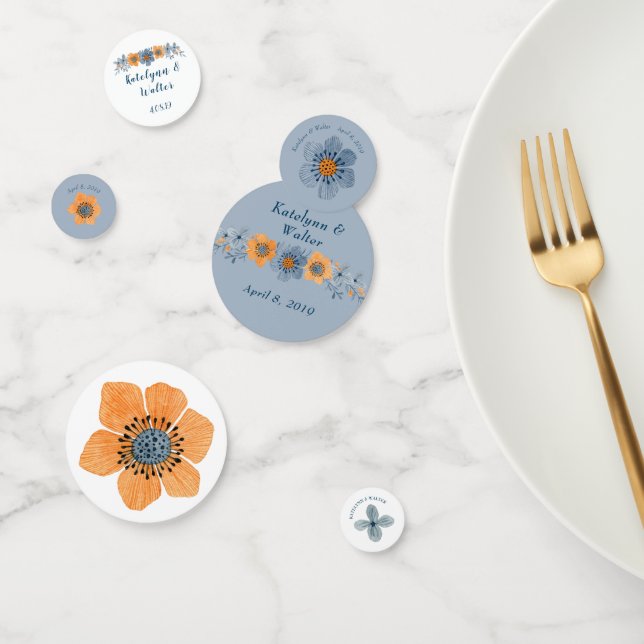 Table Mariage de fleurs bleues et orange Confetti (Groupe)