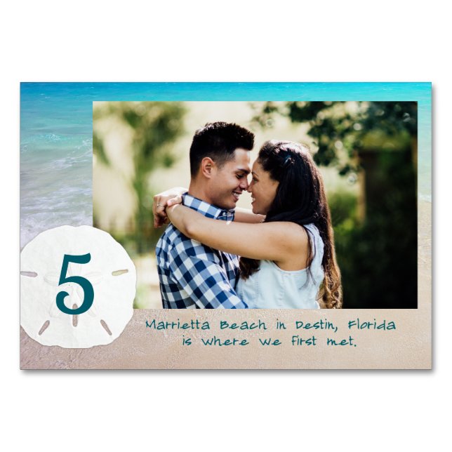 Table Mariage de plage Histoire photo Numéro de tableau  (Devant)