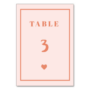 Table Mariage d'écriture manuscrite rose rétro Numéro de