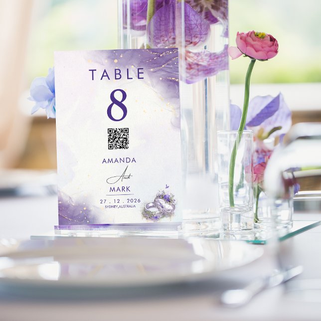 Table Mariage Lilac minimal moderne violet Numéro de tab (Créateur téléchargé)