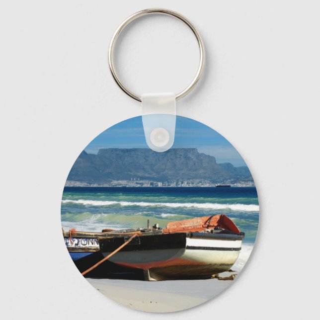 Table Mountain & fishing boats keychains & keyring (Front)