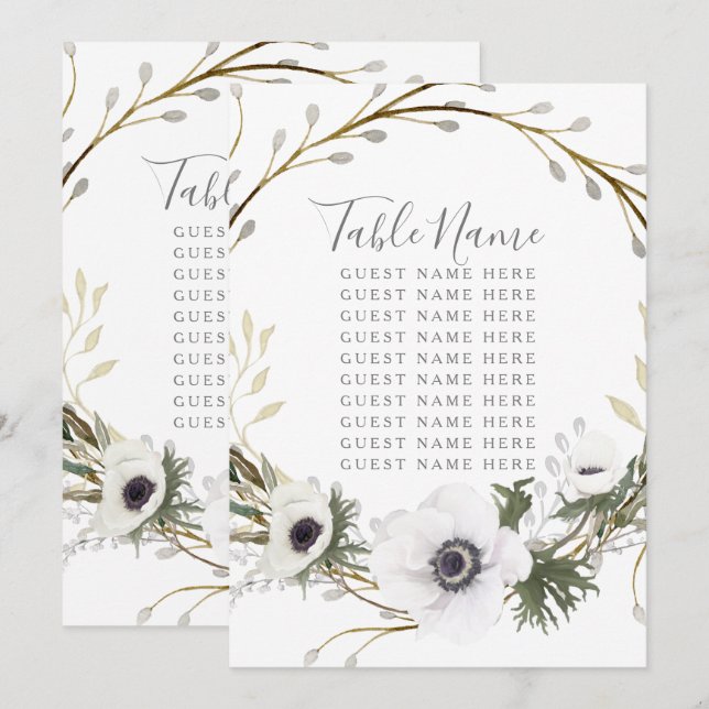 Table Name Seating Anemone Fern Wreath Wedding Invitation (Front/Back)