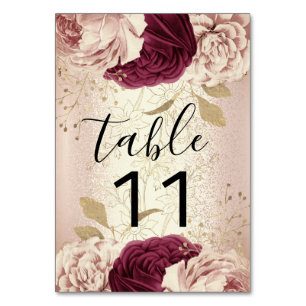 Table Number 11 Florals Rose Gold Marsala Burgundy
