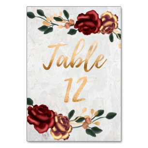 Table Number 12 - Elegant Red Rose w/Gold Detail