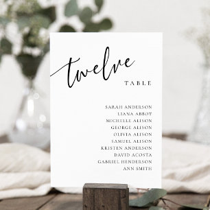 Table Number 12 Twelve Seating Chart Card