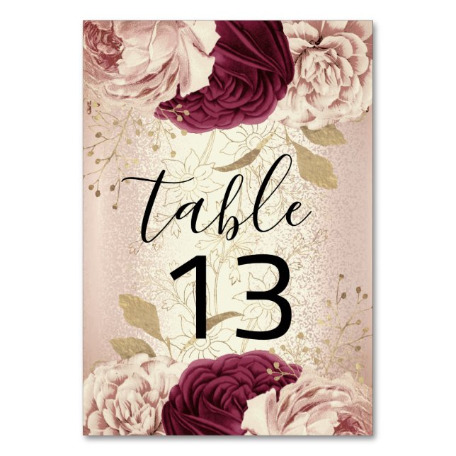 Table Number 13 Florals Rose Gold Marsala Burgundy (Front)