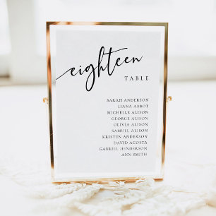 Table Number 18 Eighteen Seating Chart Card