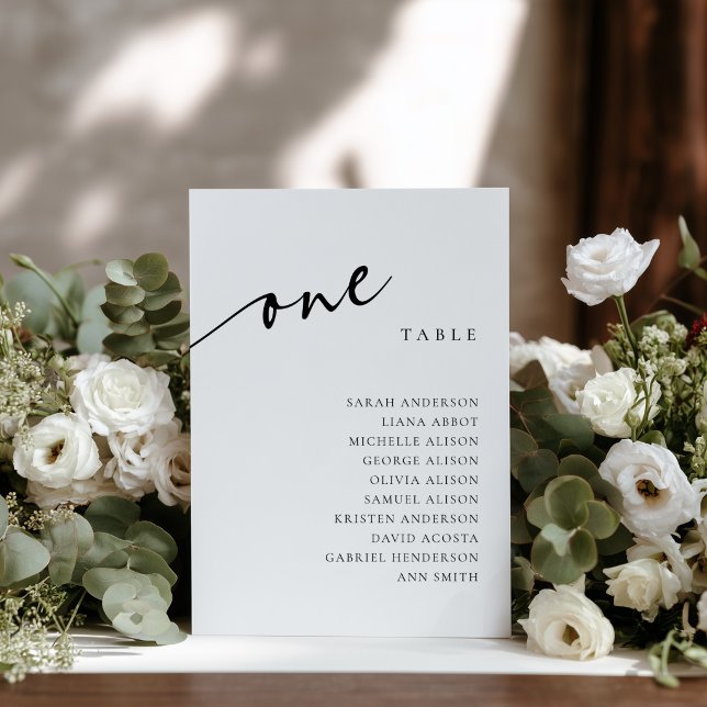 Table Number 1 One Seating Chart Card (Individuals Cards Seating Chart)