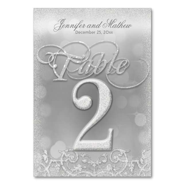 Table Number 2 Elegant Silver Faux Glitter (Front)