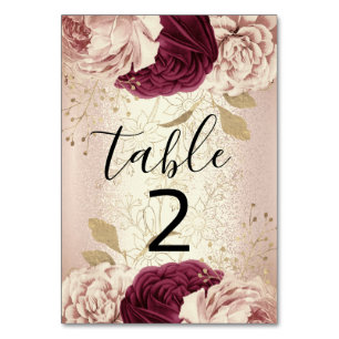 Table Number 2 Florals Rose Gold Marsala Burgundy