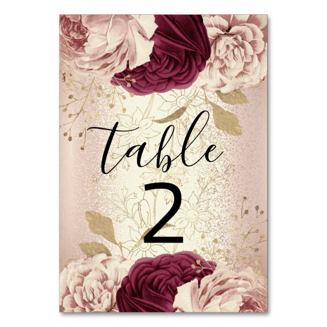 Table Number 2 Florals Rose Gold  Marsala Burgundy (Front)