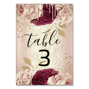 Table Number 3 Drips Florals Rose Marsala Burgundy