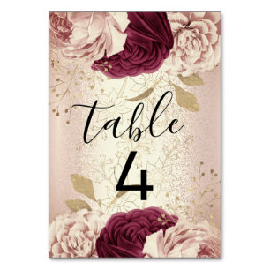 Table Number 4 Florals Rose Gold Marsala Burgundy