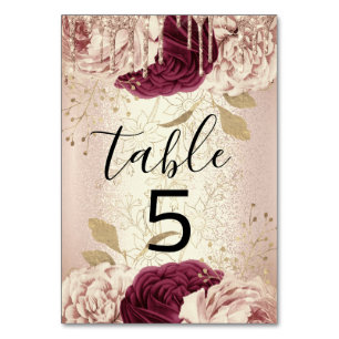 Table Number 5 Drips Florals Rose Marsala Burgundy