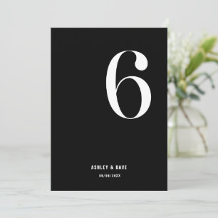Table Number 6 Bold Black Wedding Table Number