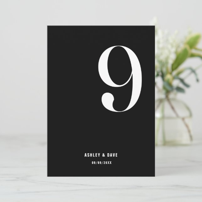 Table Number 9 Bold Black Wedding Table Number (Standing Front)