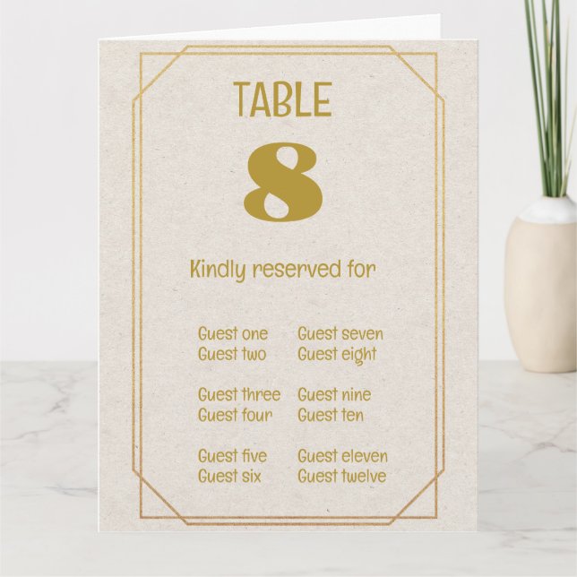 Table Number and Place Card Folded  Card (Front)