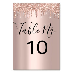 Table Number Black Drips Spark Rose Gold