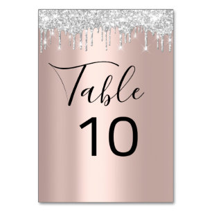 Table Number Black Grey Silver Drips Spark Rose1
