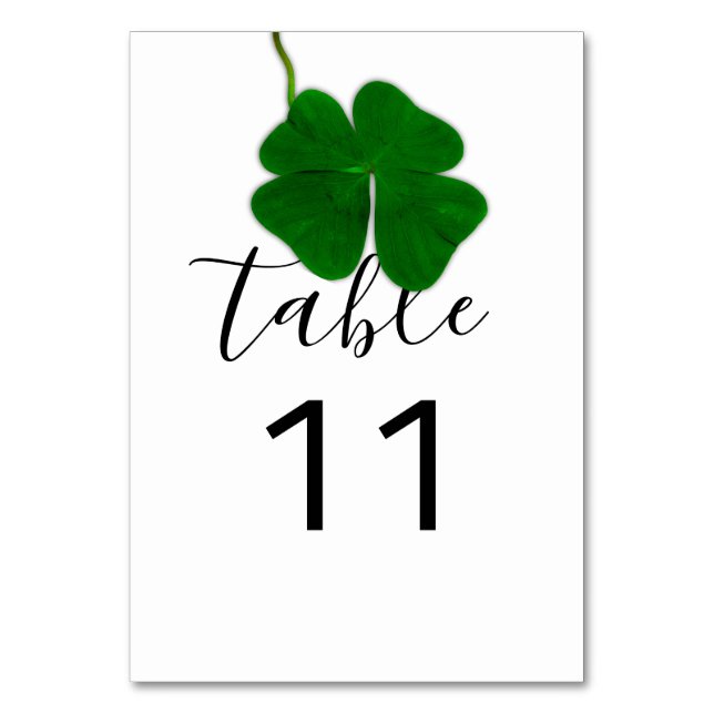 Table Number Black White Green Four-leaved Clover  (Front)