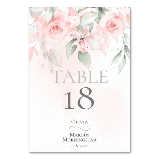 TABLE NUMBER | Blush Pink Cottage Roses (Front)