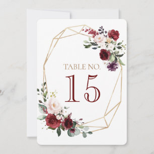 Table number card for wedding and reception floral