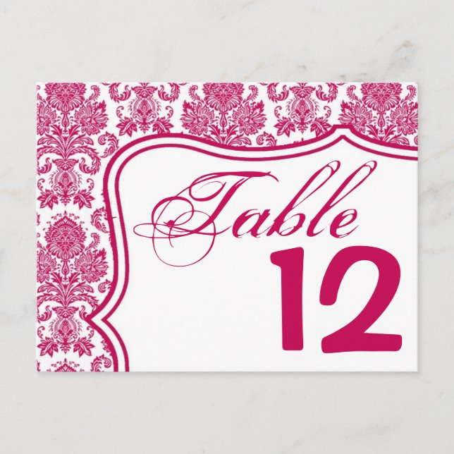 Table Number Card Fusia White Damask Lace Print Pa (Front)